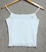 Tommy Hilfiger Y2K Tommy Jeans Sz XS White Ribbed‎ Cami Tank Top Lettuce Hem Logo Indie Sleaze Photo 0