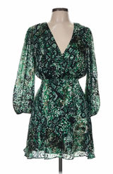 Alice + Olivia Mini Dress Womens 6 Green Snakeskin Silk Burnout Boho Luxe Photo 0