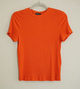 Prana Womens Size Large Orange Ribbed Short Sleeve Crew Neck T-Shirt Casual Soft Photo 0
