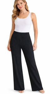 Betabrand Dress Pant Yoga Pants M Black Pinstripe High Rise Wide Leg Pull On Photo 0