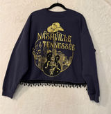 Goodie Two Sleeves Nashville Tennessee Beaded Fringe Cropped Sweatshirt Navy‎ XL Photo 0