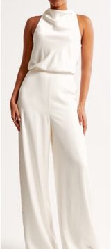 Abercrombie & Fitch Ivory Satin Wide Leg Blouson Jumpsuit Photo 0