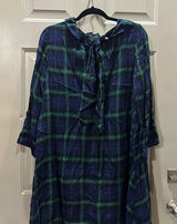 Plaid Tie-Neck Dress Crown & Ivy Peasant Renaissance Era XL Boho Holiday Bow Photo 0
