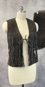 VTG Rampage Fringe Suede Set Vest M Skirt 11 Brown Western Boho Indie Festival Photo 0
