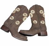 Tronco Viejo Brown Embroidered Floral Square Toe Cowgirl Cowboy Boots Size 7 Photo 0
