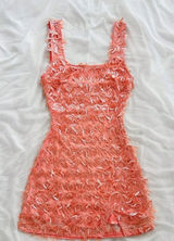 SHEIN Peach Sequin Fringe Mesh Mini Dress Square‎ Neck Bodycon M Photo 0