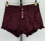 Angel Kiss Juniors Cut Off Shorts Size 1 Burgundy Distressed Edgy Y2K Mid Rise Photo 0