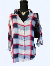 Vintage Y2K Coastal Old Money Boyfriend Oversized Batwing Flannel Size One Size Photo 0