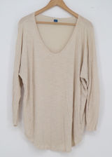 Old Navy Top Womens XL Luxe Beige Slub Knit V-Neck Long Sleeve Relaxed Excellent Photo 0