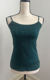LOFT Lace Floral Cami Small Dark Green Camisole Top Metallic Office Shell Work Photo 0