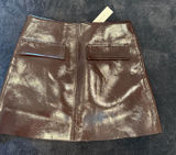 Commense‎ Brown Patent Faux Leather Mini Skirt High Waist A-Line NWT Size Medium Photo 0