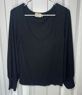 Nation LTD Top Womens Medium Black Ribbed‎ Scoop Neck Long Sleeve Tencel Blend Photo 0