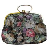 Vintage Floral Metal Mesh Evening Bag Gold Tone Kiss Lock Ring Handle Clutch Photo 0