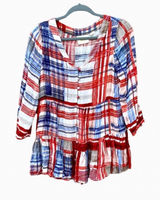 Anthropologie Maeve Lila Red White and Blue Blouse Size S Small Photo 0
