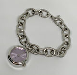 Silver tone quartz analog women’s watch 22mm purple dial up to 6.5” running Photo 0
