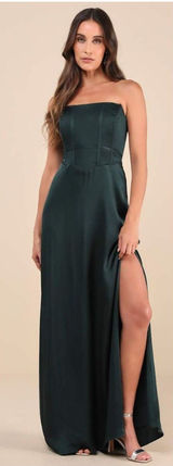 Lulus Extraordinary Presence Dark Green Satin Strapless Maxi Dress Size XS NWT Photo 0