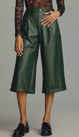 By Anthropologie Faux Leather Culottes Dark Green Sz.4 NWT Photo 0