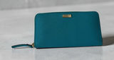 Kate Spade Newbury Lane Turquoise Zip‎ Around Leather Long Wallet~EUC Photo 0