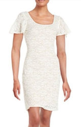 NWT‎ Belle Badgley Mischka Lace Floral Sequin Stretch Mini Dress White Nude Photo 0