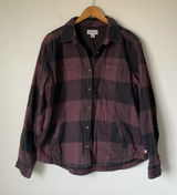 Carhartt Fleece Lined Flannel Button Up Black Maroon Long Sleeve Women's Large Photo 0