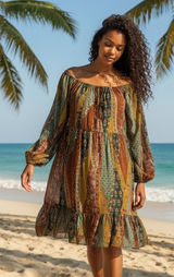 Pure Energy Boho Maxi Dress Patchwork Off‎ Long Sleeve Tiered Ruffle Size 2 Photo 0