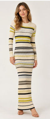 James Perse Sweater Dress Womens M Multicolor Stripe Knit Long Sleeve Bodycon Photo 0