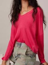 Anthropologie Bright Pink V Neck Dolman Sleeve Boxy Top Photo 0
