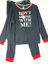 Holiday Time Velveteen Moose Graphic PJ Set Women XL Black‎ Joggers Red Trim Fun Photo 0