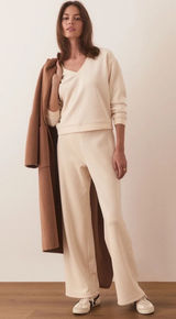 Marine Layer Cord Velour Wide Leg Pant Cream Ribbed High Rise Sz Med Soft Cozy Photo 0