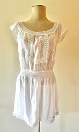 Y2K Hollister Women’s White Cotton Gauze Crochet-Trim Peasant Top dress Photo 0