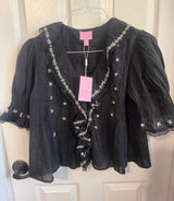 Muse Republic Clothing Black Embroidered Ruffle Blouse Size L NWT Photo 0