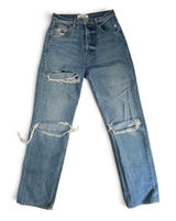 Reformation Jeans High Rise Distressed Straight Leg Jeans Blue Denim Size 25 Photo 0