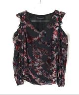 3/$30 White House Black Market | Black Velvet Floral Cold Shoulder Top 4 Photo 0
