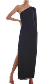 New Krisa One Sleeve Maxi One Shoulder Long Sleeve Side Slit Dress Black Size XS Photo 0