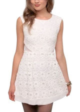 Kimchi Blue Ivory Floral Lace Fit and Flare Mini Dress Back‎ Keyhole Size 4 Photo 0
