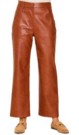 Skies Are Blue Camel Vegan-leather Straight Leg Pants M Embossed Photo 0
