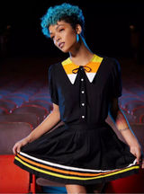 Social Collision Women‎ Small Candy Corn Collar Heart Button Blouse Black Witchy Photo 0