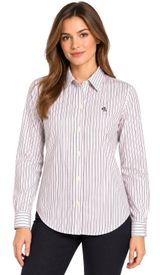 Lauren Ralph Lauren Womens Large Non-Iron Pink Black Striped Button Down Shirt Photo 0