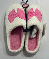 Bobbie Brooks Sherpa Bow Slippers Women L 9-10 Pink Cream Faux Fur Scuff Barbie Photo 0