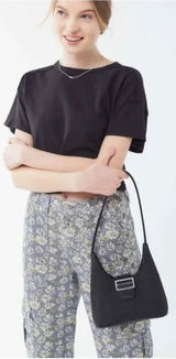 Urban Outfitters‎ Black Shoulder Baguette Small Handbag Silver Buckle Photo 0