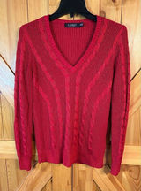 Lauren Ralph Lauren Cable-Knit V-Neck Sweater Lipstick Red Size XS (0961) Photo 0