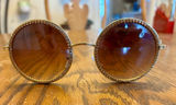 Lulus Gold Round Sunglasses with Brown Lenses and Rhinestone Accent Photo 0