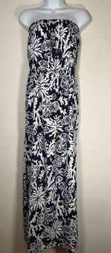 Lilly Pulitzer Maxi Dress Navy Blue Shell Coral Print Strapless Classic Small Photo 0