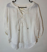 Maeve Anthropologie Cream Linen‎ Lace-Up Tunic Top Roll-Tab Sleeve Blouse Size 6 Photo 0