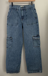 Altar'd State 25 Cargo Mid‎ Rise Jeans Stone Medium Wash Relaxed Baggy Grunge Photo 0