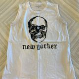 Unsweetened Women’s White with Black & Grey Skull New Yorker Tank Top - Size S Photo 0