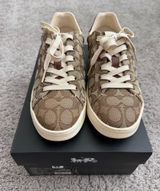 Coach Women’s Monogram Low-Top Sneakers in Khaki and Cream Photo 0