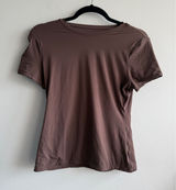 SUUKSESS Womens Brown Short Sleeve Crewneck Slim Fit Athletic Tee Shirt Large Photo 0