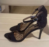 Alfani Womens 6.5M Navy Blue Rhinestone Stiletto Ankle Strap Evening‎ Sandals Photo 0