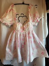 Selkie Kiss on the Lips Bebe Seashell Dress XS Pink Puff Sleeve Cotton boho Photo 0
